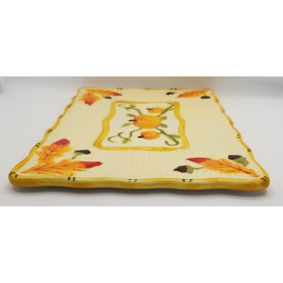 Fall Temptations by Tara Rectangle Tray Trivet Ceramic Pumpkin Autumn Acorn 6x9 - Picture 6 of 9